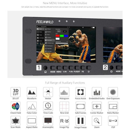 FEELWORLD Q41 Quad 4.5 inch 2RU Rackmount Monitor 3G-SDI 4K HDMI-compatible AV Input and Output, UK Plug(Black) - On-camera Monitors by FEELWORLD | Online Shopping UK | buy2fix