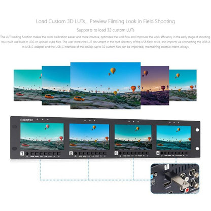 FEELWORLD Q41 Quad 4.5 inch 2RU Rackmount Monitor 3G-SDI 4K HDMI-compatible AV Input and Output, UK Plug(Black) - On-camera Monitors by FEELWORLD | Online Shopping UK | buy2fix