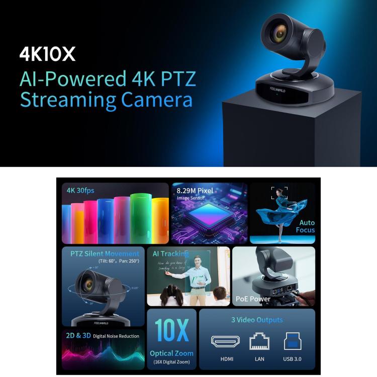 FEELWORLD HV10X Professional Streaming Camera Full HD 1080P 60fps USB 3.0 HDMI-compatible(UK Plug) - HD Camera by FEELWORLD | Online Shopping UK | buy2fix