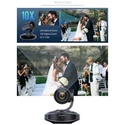 FEELWORLD 4K10X 4K PTZ Camera 10X Optical Zoom AI Tracking HDMI-compatible USB IP Remote Control(US Plug) - HD Camera by FEELWORLD | Online Shopping UK | buy2fix