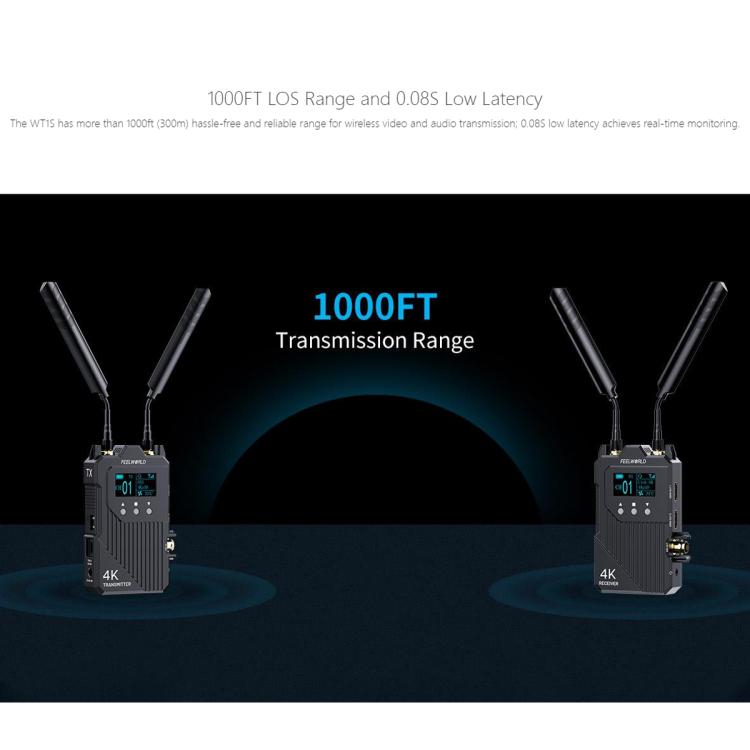 FEELWORLD WT1S 4K Wireless Video Transmission System SDI + Dual HDMI-compatible Full Duplex Intercom Live Streaming(Black) - Amplifier by FEELWORLD | Online Shopping UK | buy2fix