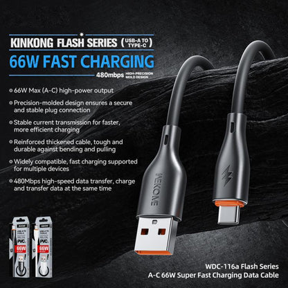WK WDC-116a 66W USB to Type-C Fast Charging Data Cable, Length: 1m(Black) - USB-C & Type-C Cable by WK | Online Shopping UK | buy2fix