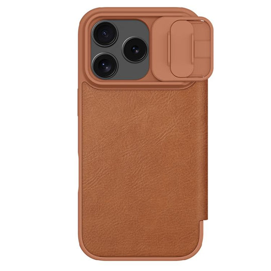 For iPhone 17 Pro NILLKIN QIN Series Pro Sliding Camera Cover Design Leather Phone Case(Brown)