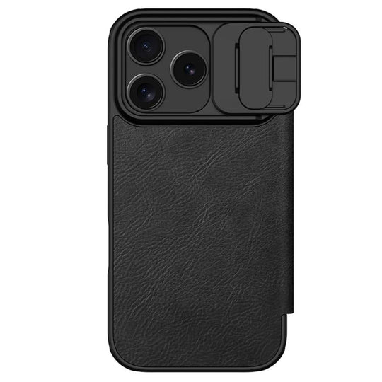 For iPhone 17 Pro NILLKIN QIN Series Pro Sliding Camera Cover Design Leather Phone Case(Black)