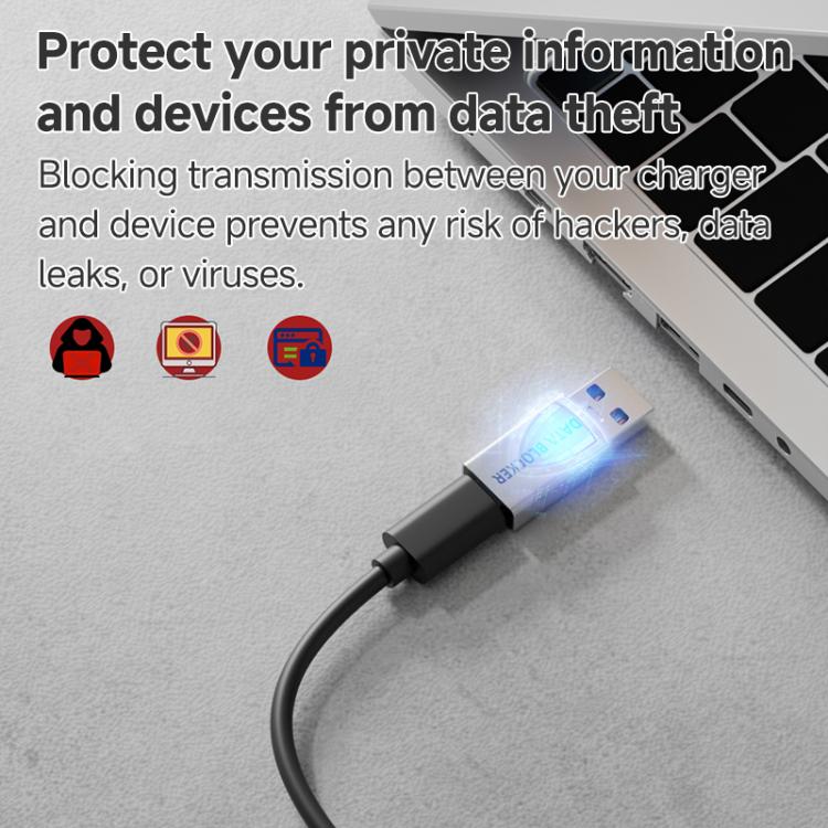 USB Charging Data Protection Blocker, Port:Type-C Male to USB-A Female(Silver) - OTG Adapter by buy2fix | Online Shopping UK | buy2fix