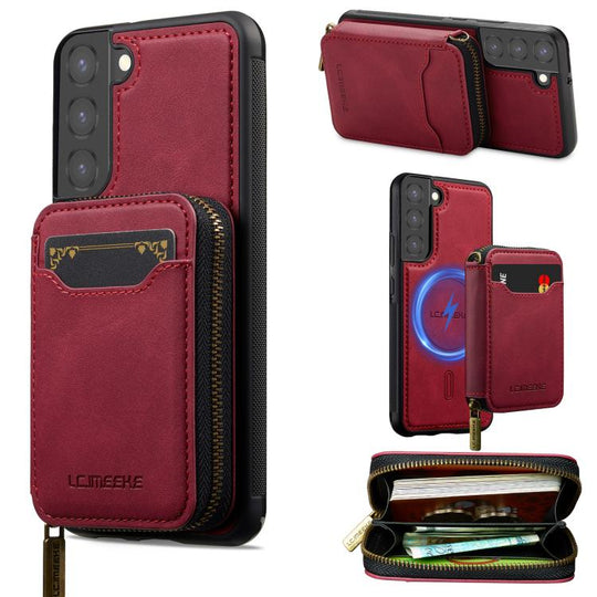 For Samsung Galaxy S22+ 5G LC.IMEEKE L6 Series Zipper Card Bag MagSafe Magnetic Phone Case(Red)