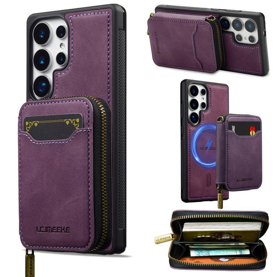 For Samsung Galaxy S25 Ultra 5G LC.IMEEKE L6 Series Zipper Card Bag MagSafe Magnetic Phone Case(Purple)