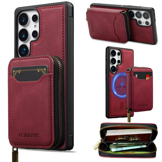 For Samsung Galaxy S25 Ultra 5G LC.IMEEKE L6 Series Zipper Card Bag MagSafe Magnetic Phone Case(Red)
