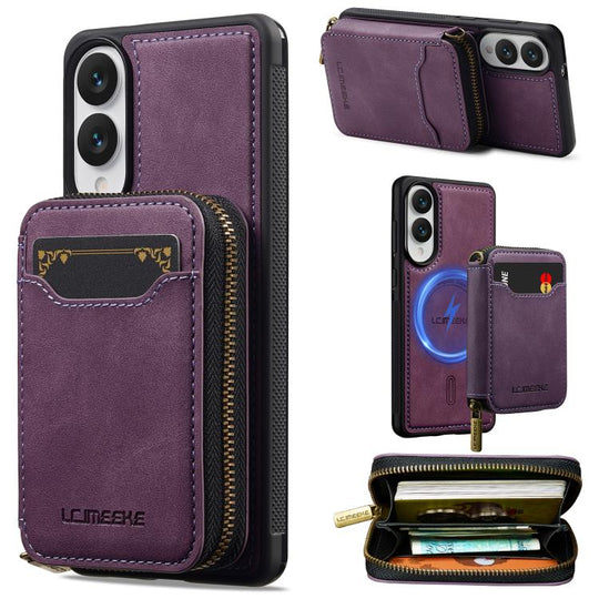 For Samsung Galaxy S25 Edge 5G LC.IMEEKE L6 Series Zipper Card Bag MagSafe Magnetic Phone Case(Purple)