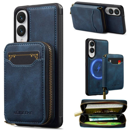 For Samsung Galaxy S25 Edge 5G LC.IMEEKE L6 Series Zipper Card Bag MagSafe Magnetic Phone Case(Blue)