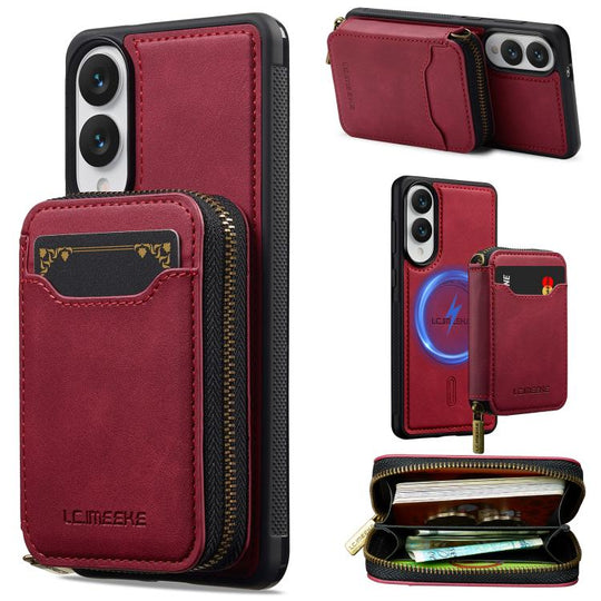 For Samsung Galaxy S25 Edge 5G LC.IMEEKE L6 Series Zipper Card Bag MagSafe Magnetic Phone Case(Red)