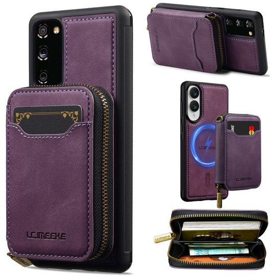 For Samsung Galaxy S20 FE 5G LC.IMEEKE L6 Series Zipper Card Bag MagSafe Magnetic Phone Case(Purple)