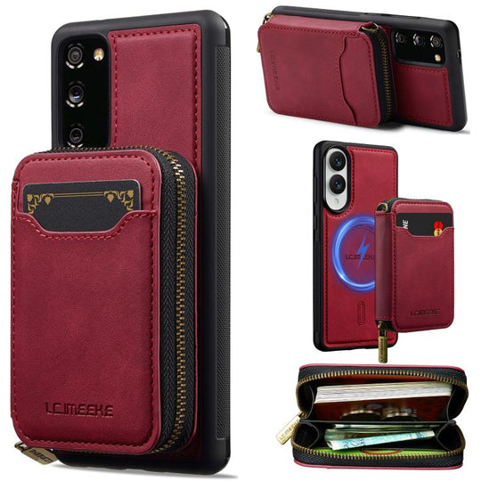 For Samsung Galaxy S20 FE 5G LC.IMEEKE L6 Series Zipper Card Bag MagSafe Magnetic Phone Case(Red)