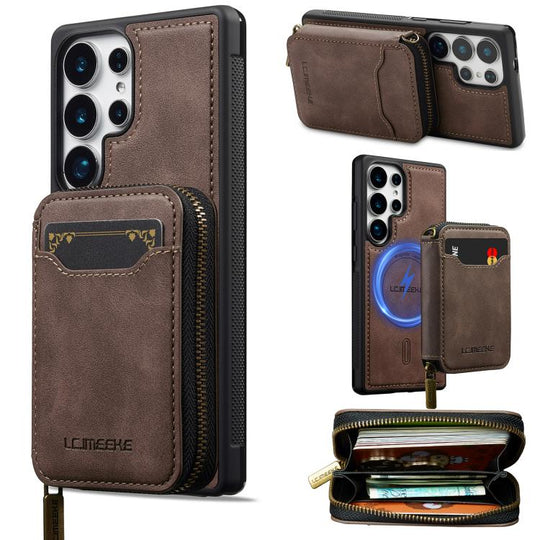 For Samsung Galaxy S26 Ultra 5G LC.IMEEKE L6 Series Zipper Card Bag MagSafe Magnetic Phone Case(Coffee)