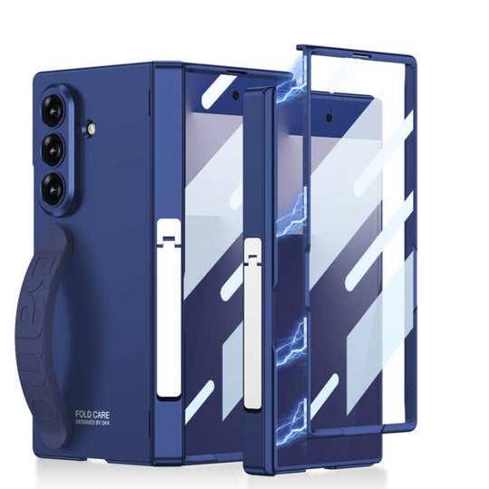 For Samsung Galaxy Z Fold7 5G GKK Integrated Magnetic Folding Silicone Wristband Phone Case with Side Bracket(Shadow Blue)