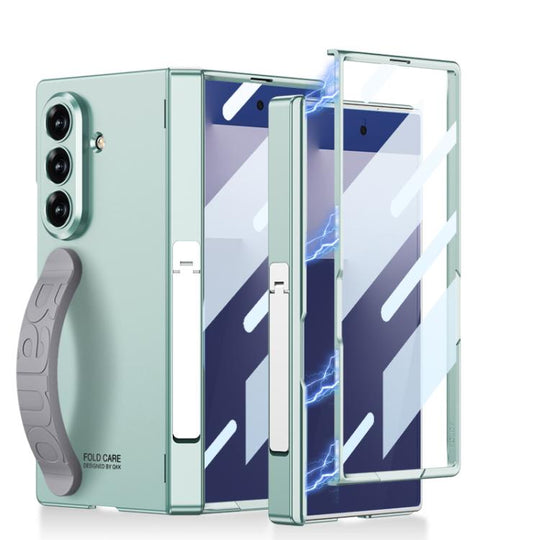 For Samsung Galaxy Z Fold7 5G GKK Integrated Magnetic Folding Silicone Wristband Phone Case with Side Bracket(Frost Green)
