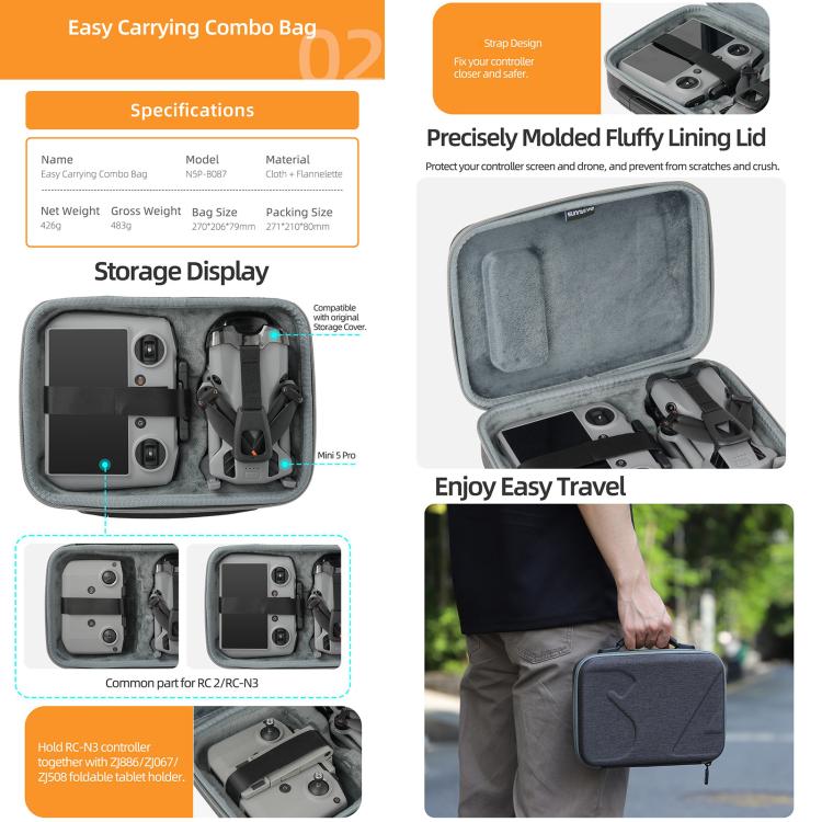 Sunnylife Carrying Hard Travel Storage Bag For DJI Mini 5 Pro Drone Body Bag - Carry Cases & Bags by Sunnylife | Online Shopping UK | buy2fix