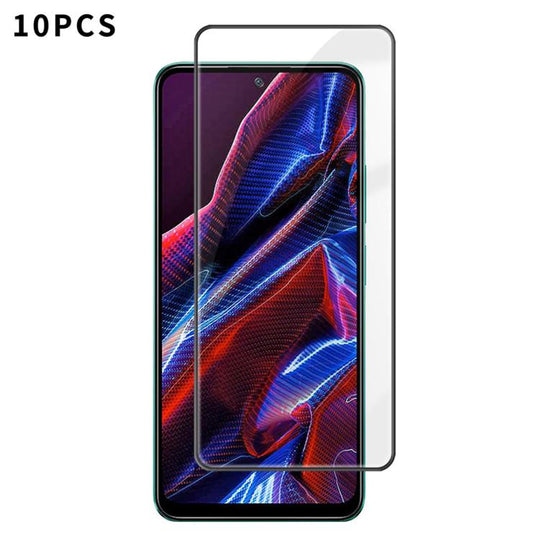 For Xiaomi Poco X5 10pcs Kalebol High-Aluminum Screen-Printed Full-Coverage Anti-Fingerprint Black-Bordered HD Tempered Glass Film
