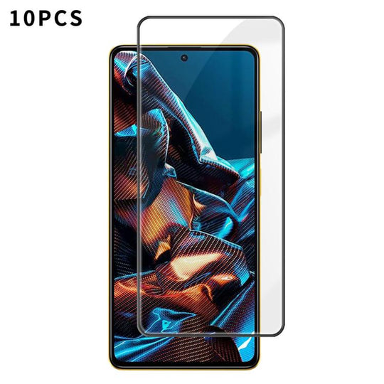 For Xiaomi Poco X5 Pro 10pcs Kalebol High-Aluminum Screen-Printed Full-Coverage Anti-Fingerprint Black-Bordered HD Tempered Glass Film