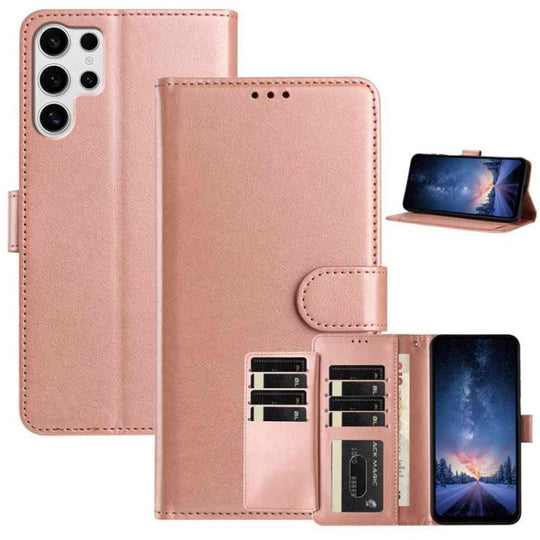 For Samsung Galaxy S24 Ultra 5G Lambskin 8-card Slot Leather Phone Case(Rose Gold)