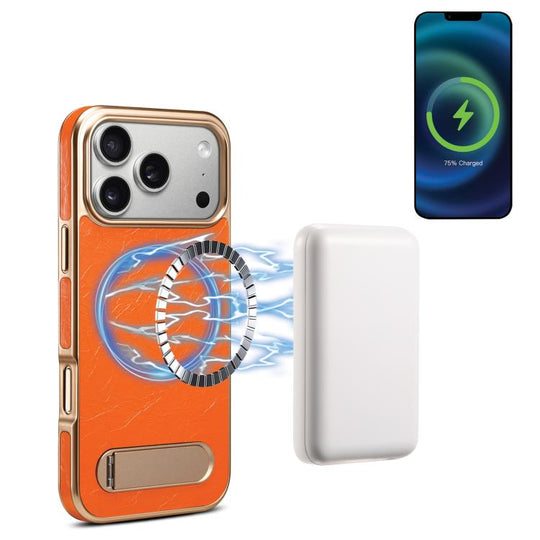For iPhone 18 Pro Max / 17 Pro Max Denior A25 MagSafe Genuine Leather Phone Case with Holder(Orange)