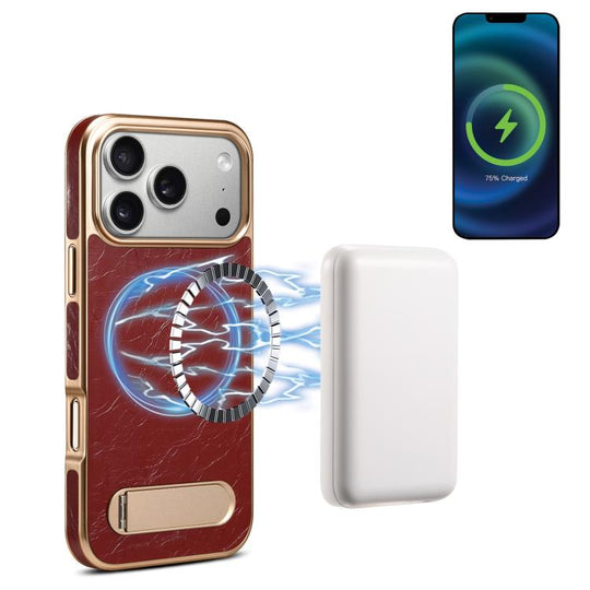 For iPhone 18 Pro / 17 Pro Denior A25 MagSafe Genuine Leather Phone Case with Holder(Red)