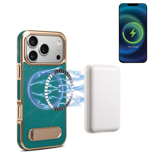 For iPhone 18 Pro / 17 Pro Denior A25 MagSafe Genuine Leather Phone Case with Holder(Blue)