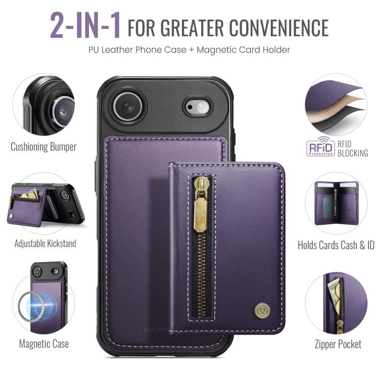 For iPhone Air JEEHOOD J12 Exquisite RFID MagSafe Zipper Card Bag Phone Case(Purple) - iPhone Air Cases by JEEHOOD | Online Shopping UK | buy2fix