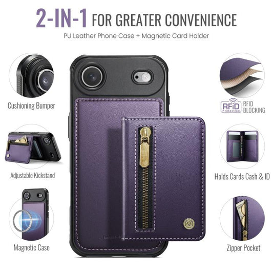 For iPhone Air JEEHOOD J12 Exquisite RFID MagSafe Zipper Card Bag Phone Case(Purple) - iPhone Air Cases by JEEHOOD | Online Shopping UK | buy2fix