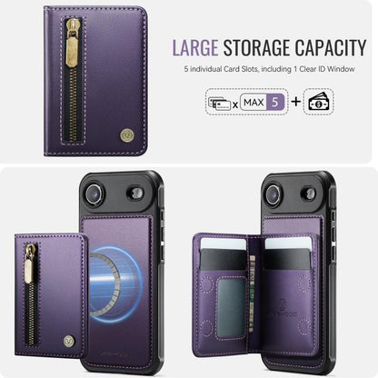 For iPhone Air JEEHOOD J12 Exquisite RFID MagSafe Zipper Card Bag Phone Case(Purple) - iPhone Air Cases by JEEHOOD | Online Shopping UK | buy2fix