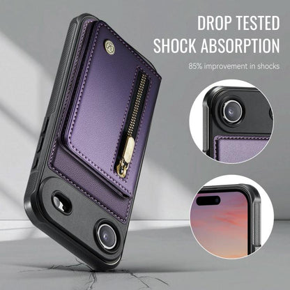 For iPhone Air JEEHOOD J12 Exquisite RFID MagSafe Zipper Card Bag Phone Case(Purple) - iPhone Air Cases by JEEHOOD | Online Shopping UK | buy2fix