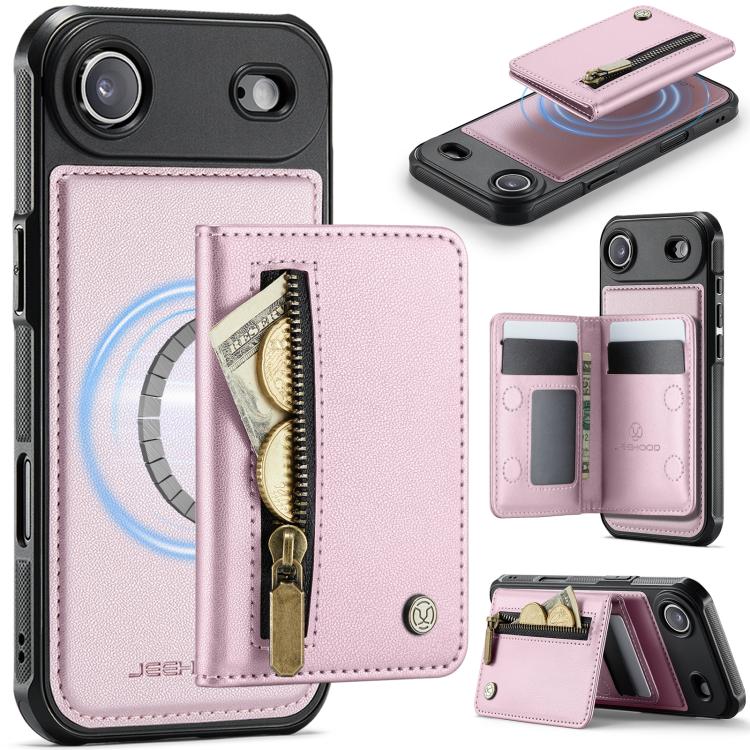 For iPhone Air JEEHOOD J12 Exquisite RFID MagSafe Zipper Card Bag Phone Case(Pink) - iPhone Air Cases by JEEHOOD | Online Shopping UK | buy2fix
