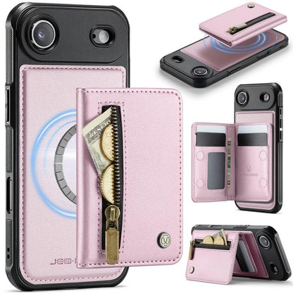 For iPhone Air JEEHOOD J12 Exquisite RFID MagSafe Zipper Card Bag Phone Case(Pink) - iPhone Air Cases by JEEHOOD | Online Shopping UK | buy2fix