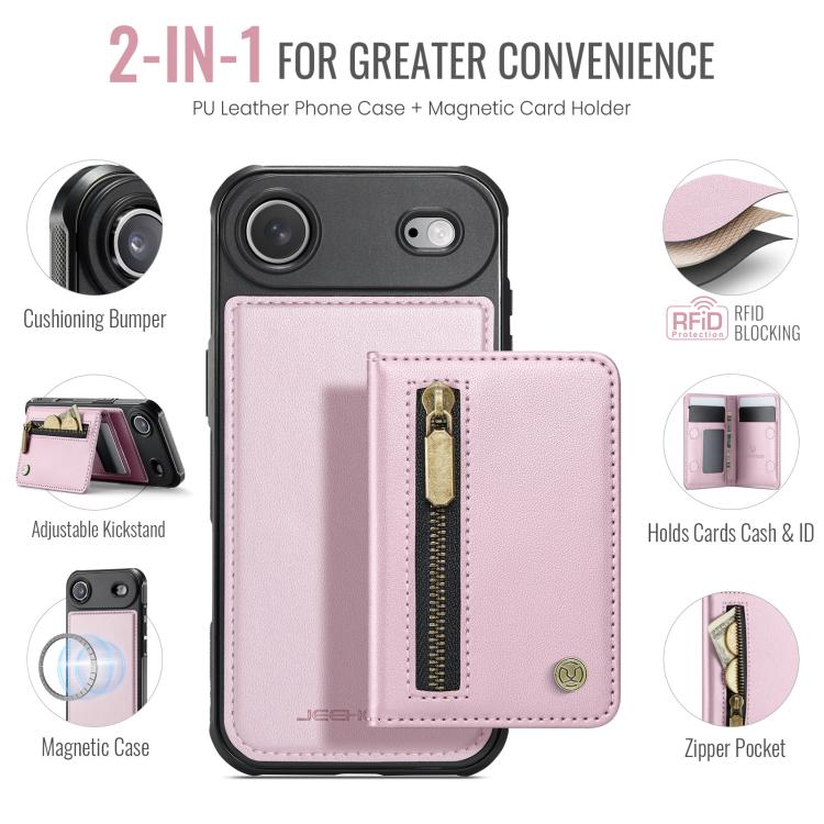 For iPhone Air JEEHOOD J12 Exquisite RFID MagSafe Zipper Card Bag Phone Case(Pink) - iPhone Air Cases by JEEHOOD | Online Shopping UK | buy2fix