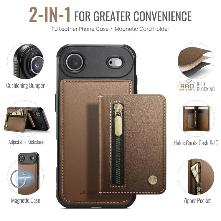 For iPhone Air JEEHOOD J12 Exquisite RFID MagSafe Zipper Card Bag Phone Case(Brown) - iPhone Air Cases by JEEHOOD | Online Shopping UK | buy2fix