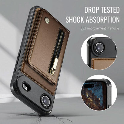 For iPhone Air JEEHOOD J12 Exquisite RFID MagSafe Zipper Card Bag Phone Case(Brown) - iPhone Air Cases by JEEHOOD | Online Shopping UK | buy2fix
