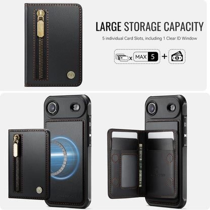 For iPhone Air JEEHOOD J12 Exquisite RFID MagSafe Zipper Card Bag Phone Case(Black) - iPhone Air Cases by JEEHOOD | Online Shopping UK | buy2fix