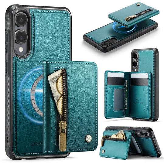 For Samsung Galaxy S25 Edge 5G JEEHOOD J12 Exquisite RFID MagSafe Zipper Card Bag Phone Case(Green)