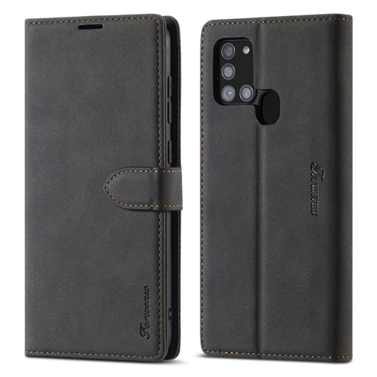 For Samsung Galaxy A21s Forwenw F1 Series Matte Strong Magnetism Horizontal Flip Leather Case with Holder & Card Slots & Wallet & Photo Frame(Black)
