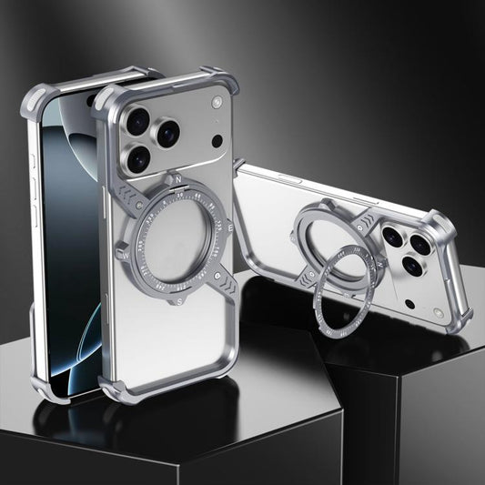 For iPhone 17 Pro Max S Shaped 360 Holder Airbag Frameless MagSafe Metal Phone Case(Space Gray) - iPhone 17 Pro Max Cases by buy2fix | Online Shopping UK | buy2fix