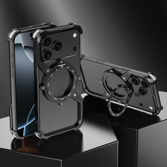 For iPhone 17 Pro S Shaped 360 Holder Airbag Frameless MagSafe Metal Phone Case(Black) - iPhone 17 Pro Cases by buy2fix | Online Shopping UK | buy2fix