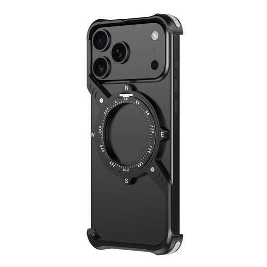 For iPhone 18 Pro / 17 Pro S Shaped 360 Holder Airbag Frameless Metal Phone Case(Black)