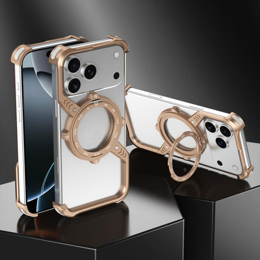 For iPhone 17 Pro S Shaped 360 Holder Airbag Frameless MagSafe Metal Phone Case(Desert Gold) - iPhone 17 Pro Cases by buy2fix | Online Shopping UK | buy2fix
