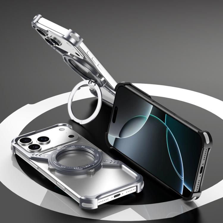 For iPhone 17 Pro S Shaped 360 Holder Airbag Frameless MagSafe Metal Phone Case(Space Gray) - iPhone 17 Pro Cases by buy2fix | Online Shopping UK | buy2fix