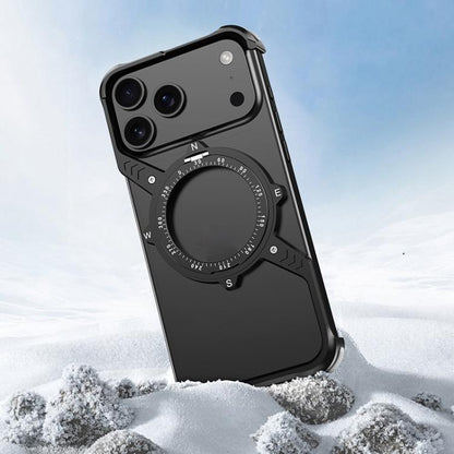 For iPhone 17 Pro S Shaped 360 Holder Airbag Frameless MagSafe Metal Phone Case(Space Gray) - iPhone 17 Pro Cases by buy2fix | Online Shopping UK | buy2fix