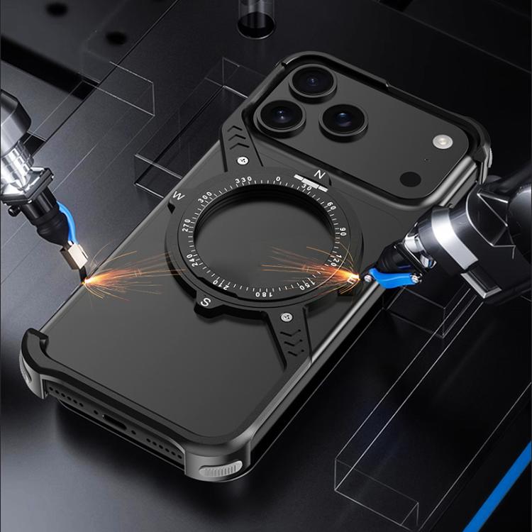 For iPhone 17 Pro Max S Shaped 360 Holder Airbag Frameless MagSafe Metal Phone Case(Black) - iPhone 17 Pro Max Cases by buy2fix | Online Shopping UK | buy2fix