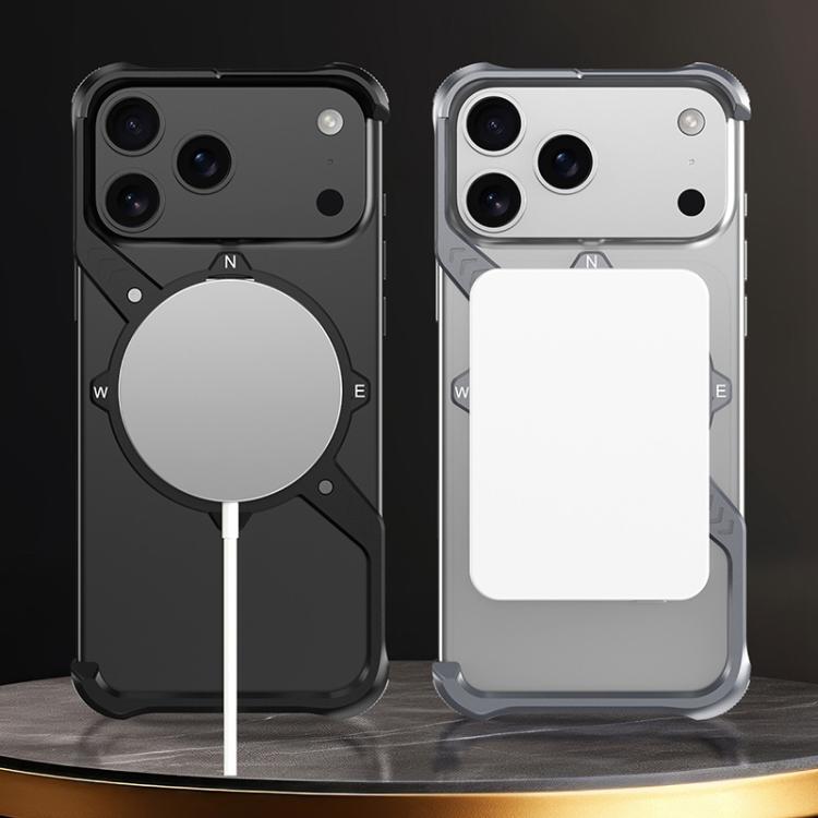 For iPhone 17 Pro S Shaped 360 Holder Airbag Frameless MagSafe Metal Phone Case(Black) - iPhone 17 Pro Cases by buy2fix | Online Shopping UK | buy2fix