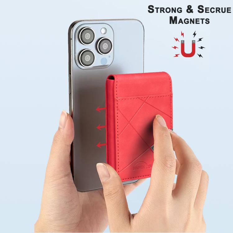 BFK29 Prismatic Embossed MagSafe Magnetic Leather Card Bag(Red) - Adhesive Card Holders by buy2fix | Online Shopping UK | buy2fix