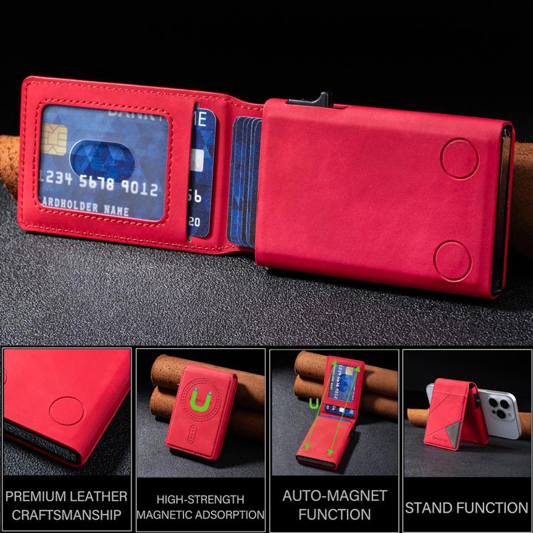 BFK29 Prismatic Embossed MagSafe Magnetic Leather Card Bag(Red) - Adhesive Card Holders by buy2fix | Online Shopping UK | buy2fix