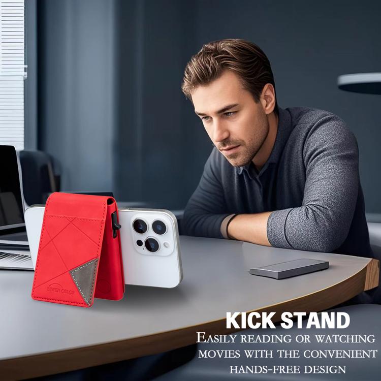 BFK29 Prismatic Embossed MagSafe Magnetic Leather Card Bag(Red) - Adhesive Card Holders by buy2fix | Online Shopping UK | buy2fix